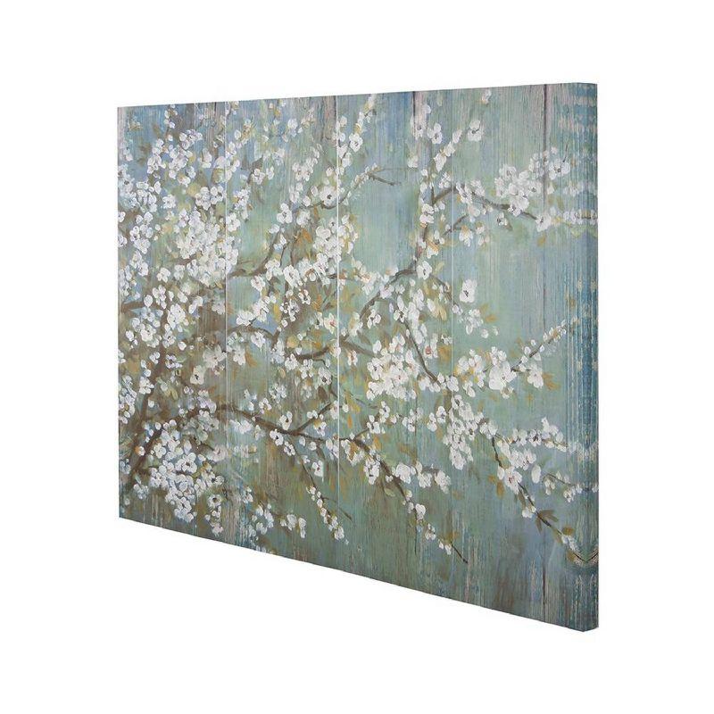 Saison White Cherry Blossom Canvas Print- 18.5"H X 59"W - Blue/White/Brown (Set of 4)