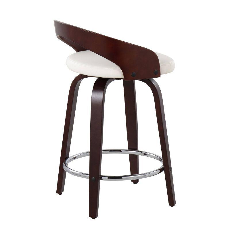 Cherry Wood and White Faux Leather Swivel Counter Stools, Set of 2