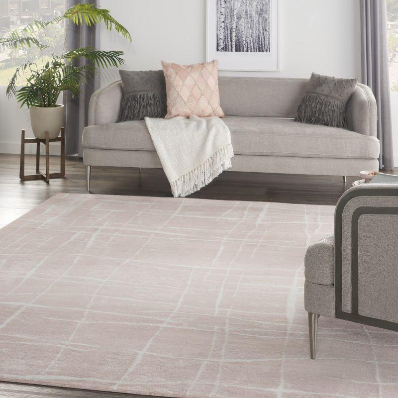 Whimsicle Pink Ivory 8' x 10' Abstract Synthetic Area Rug