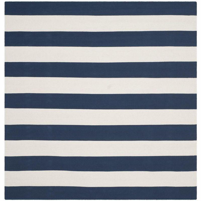 Navy/Ivory 8' x 8' Square Handwoven Cotton Striped Rug