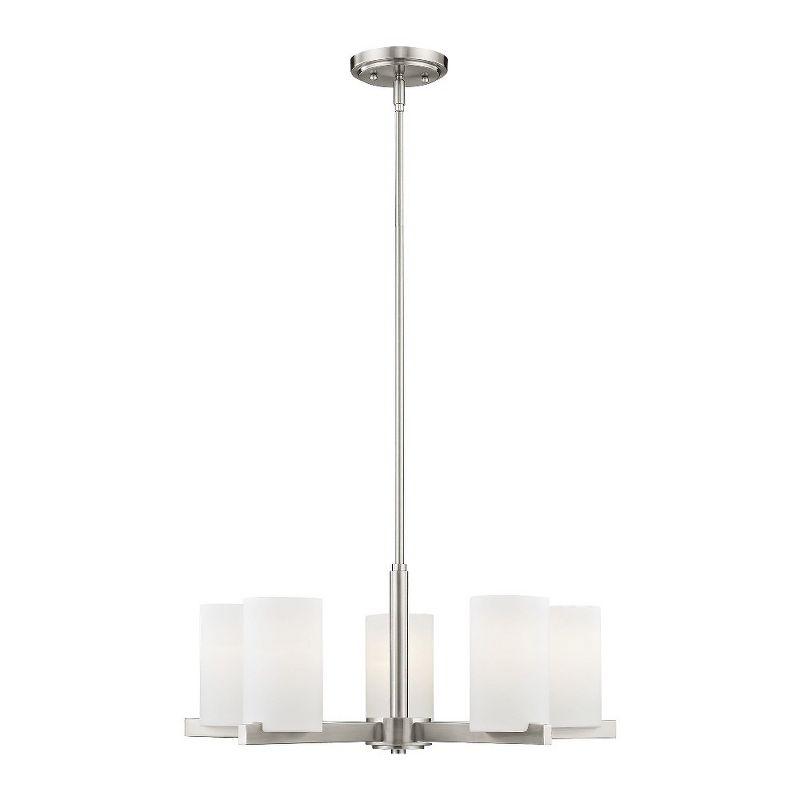Astoria Minimalist 5-Light Chandelier in Brushed Nickel with Satin Opal Shades