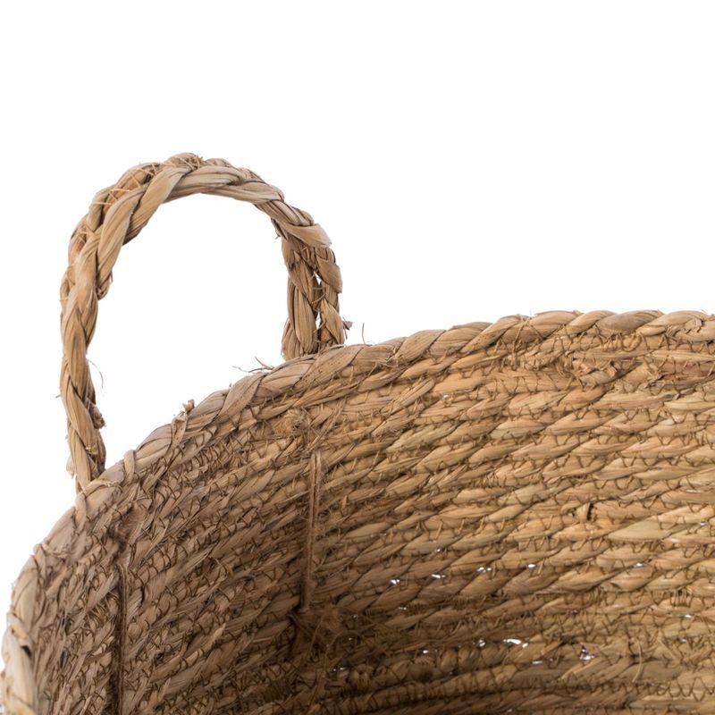 Medium Brown Round Wicker Storage Basket with Rope Handles