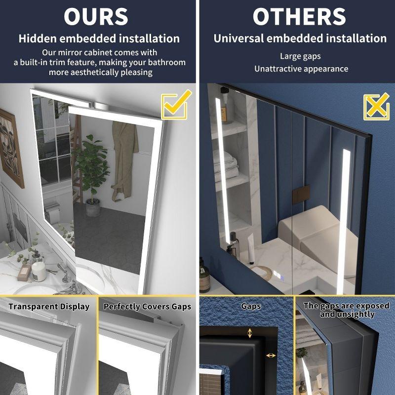 LED Lighted Medicine Cabinet 48x30 Recessed Surface Mount Clock Mirrors, 48"W x 30"H