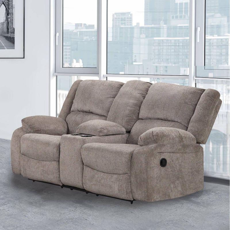 Gray Chenille Reclining Loveseat with Storage and Cup Holders