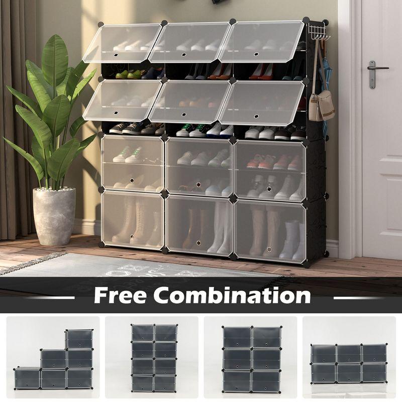 Costway Portable Shoe Rack Organizer 12-Cube 48 Pair Shoe Shelf Storage Cabinet w/Hook