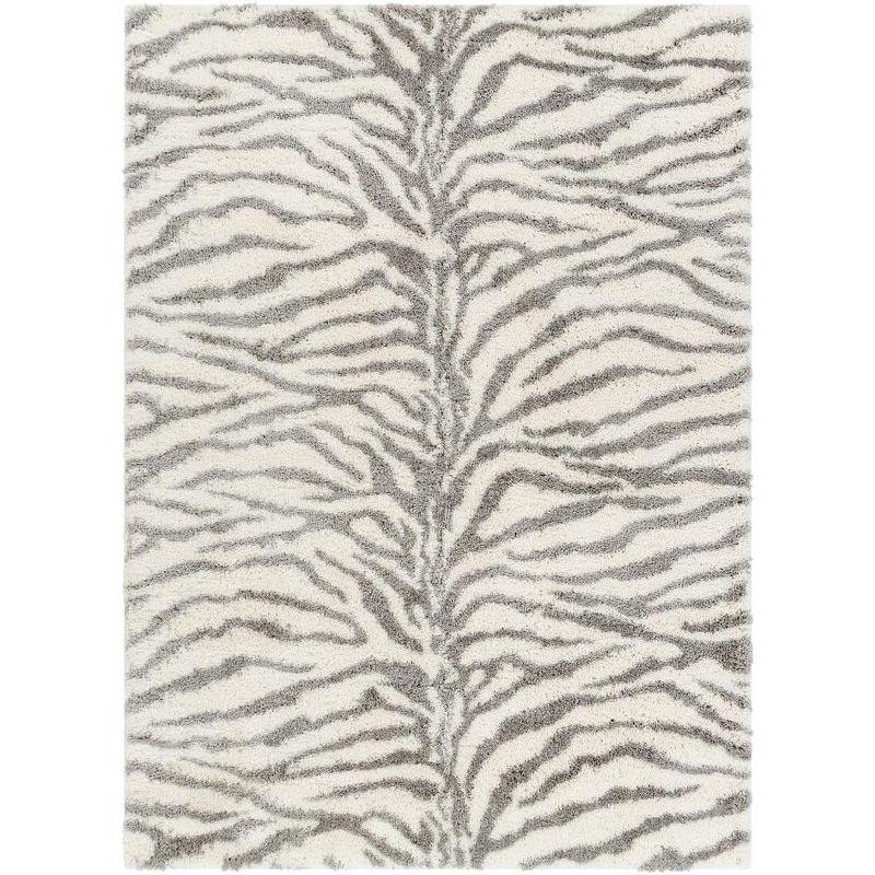 Gray and White Rectangular Shag Fur Area Rug 5'3" x 7'3"