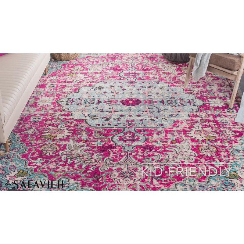 Fuchsia & Teal Round Synthetic Easy-Care Area Rug 59"