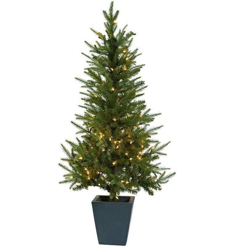 4.5-Foot Green Pine Artificial Christmas Tree with Clear Lights and Decorative Planter