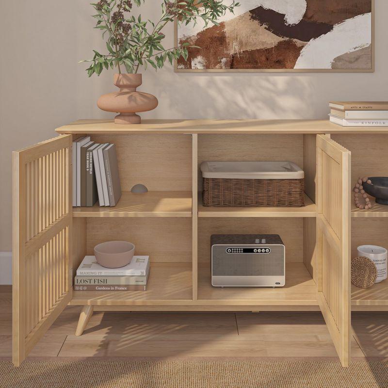 Plank+Beam Mid Century Modern Solid Wood Sideboard with 3 Doors, 59" TV Stand for Living Room, Blonde