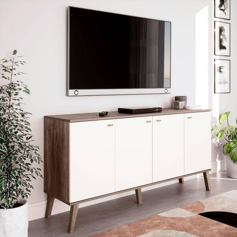 Milo Mid-Century Modern 4 Door Buffet Server Gray/White - Prepac: Laminated Composite Wood, Adjustable Shelves