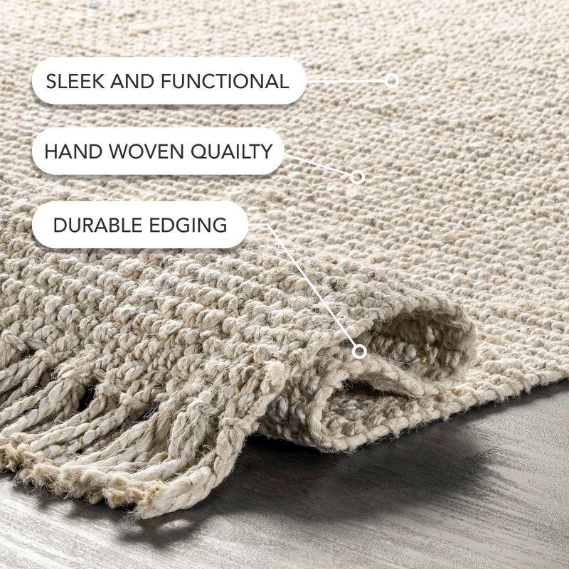 Nuloom 2x6 Daniela Jute Tassel Hand Woven Indoor Area Rug, Off White, Solid Chunky Farmhouse Design, Natural Fiber BedroomLiving Room