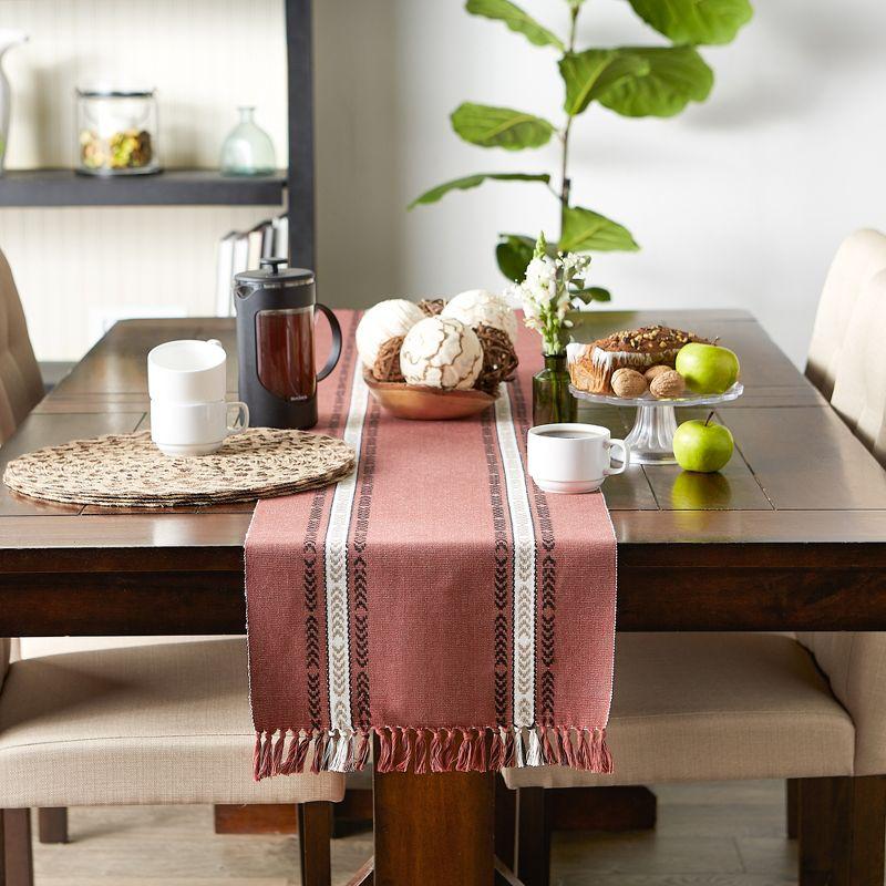 Design Imports  Clay Dobby Striped Fringe Ribbed Table Runner 14X72