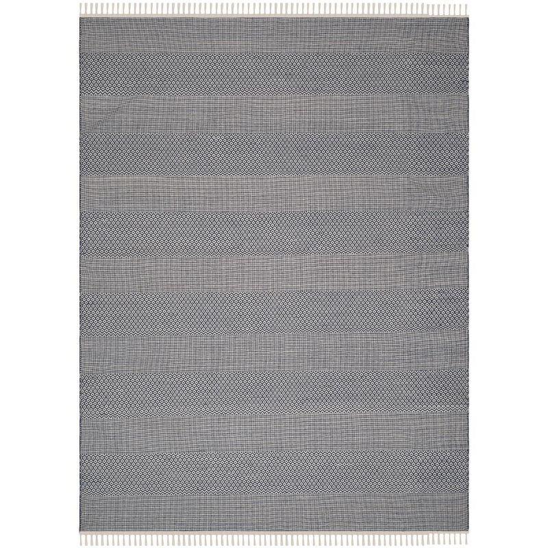 Ivory & Navy Hand-Woven Cotton 8'x10' Coastal Area Rug