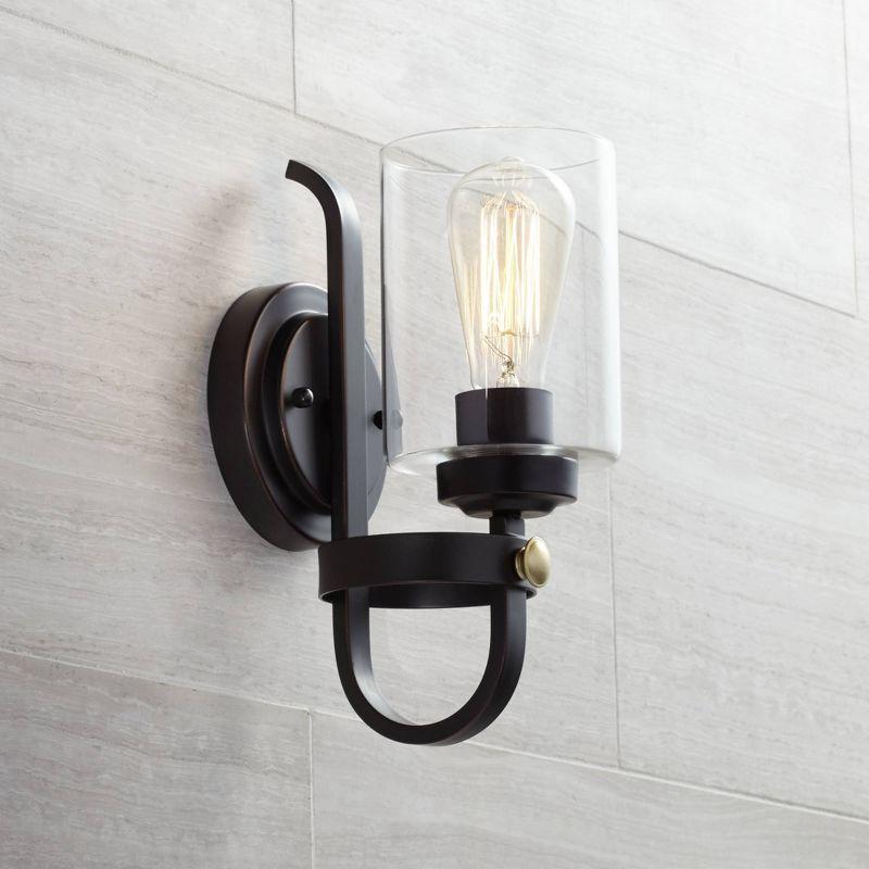 Eagleton Bronze Industrial Wall Sconce with Clear Glass Shade