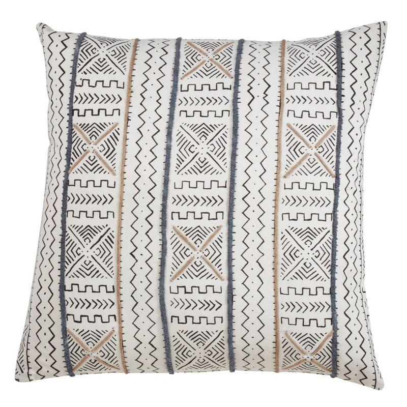 Oversize Poly Filled Light Mud Cloth Throw Pillow White - Saro Lifestyle