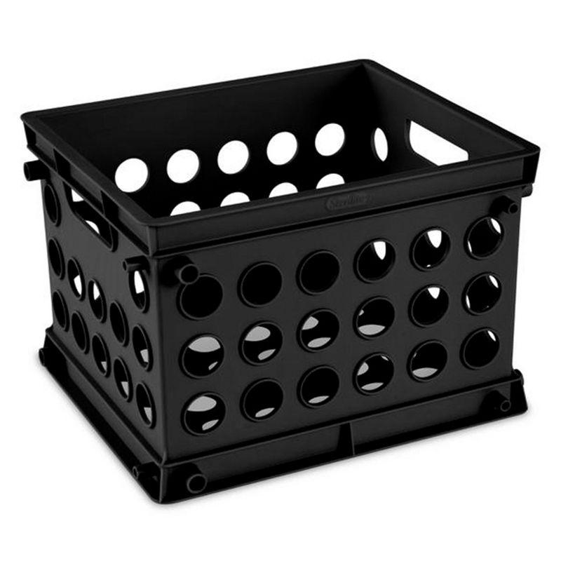 Sterilite Black Stackable Plastic Mini Storage Crate with Handles