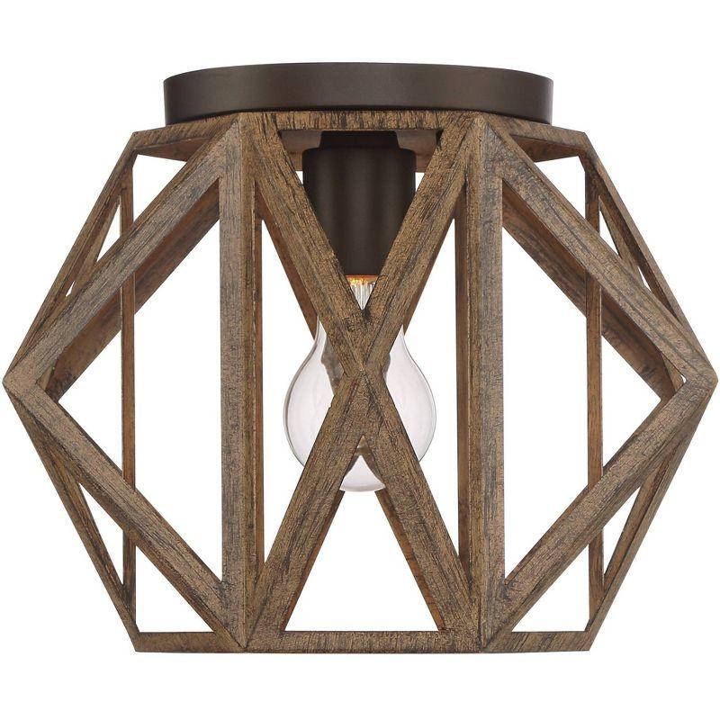 Possini Euro Design Moorcroft Rustic Farmhouse Ceiling Light Flush Mount Fixture 12 1/4" Wide Oil Rubbed Bronze Painted Wood for Bedroom Living Room