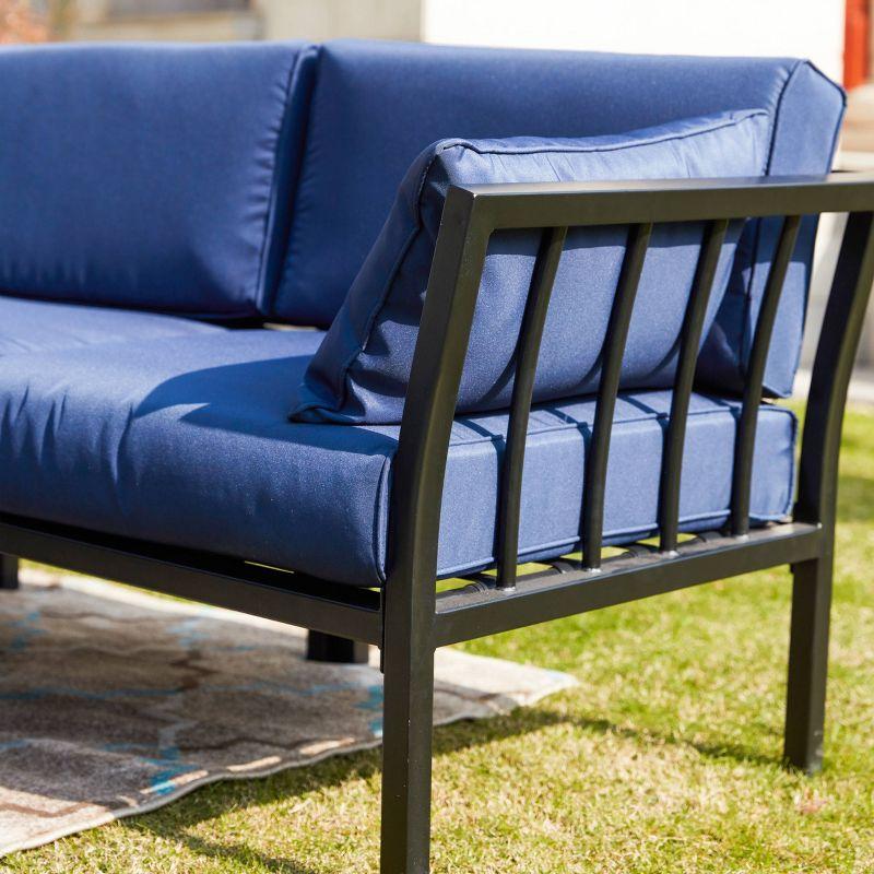 2pc Outdoor Steel Corner Sectional Seat with Cushions Blue - Patio Festival: Metal Frame, UV & Weather-Resistant