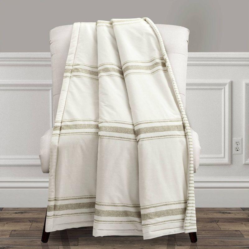 50"x60" Farmhouse Striped Throw Blanket Neutral - Lush Décor