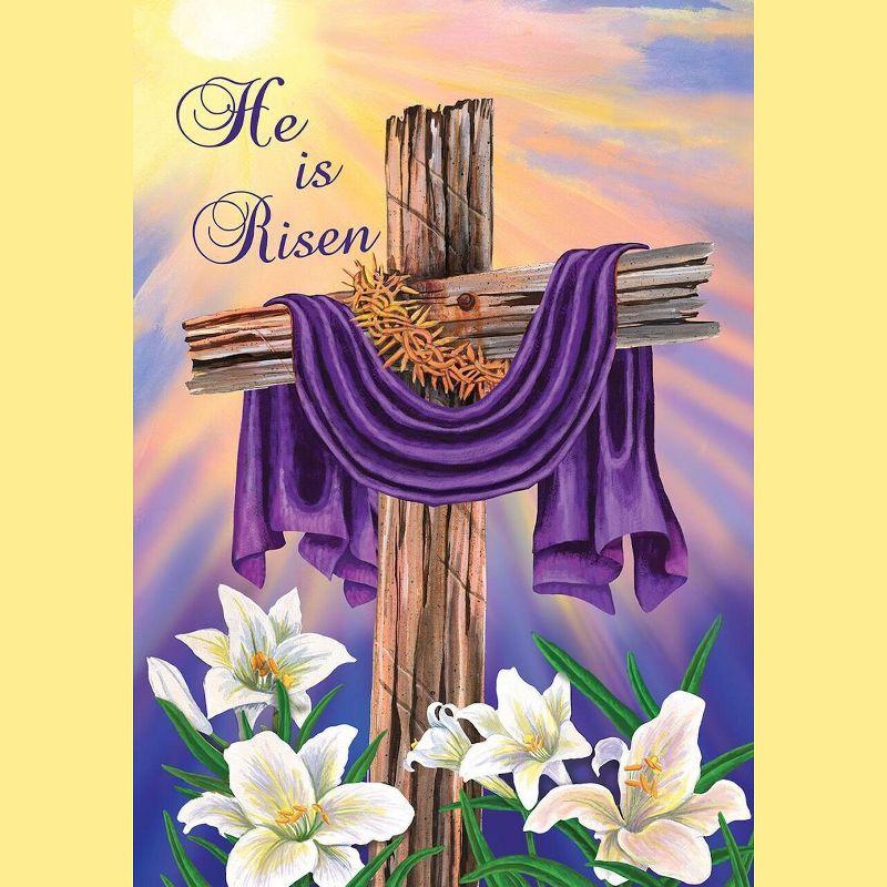 He is Risen Purple and White Polyester Garden Flag