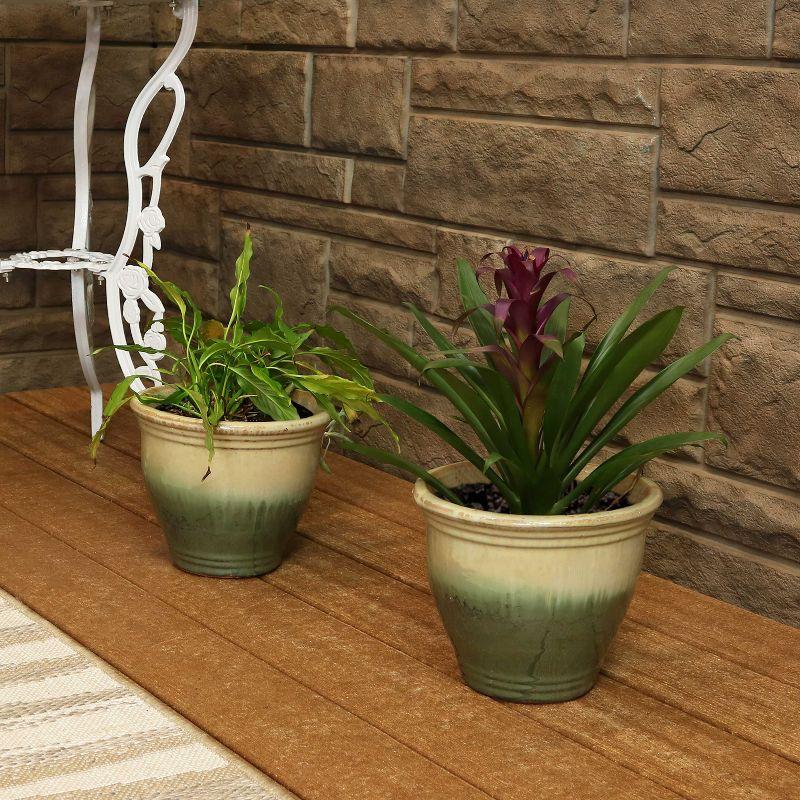 Seafoam Glazed Ceramic Indoor/Outdoor Planters, Set of 2