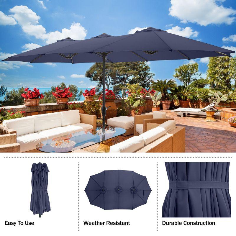 Extra Large Outdoor Umbrella - 15 Ft Double Patio Shade with Easy Hand Crank for Outdoor Furniture, Deck, Backyard, or Pool by Pure Garden (Navy)