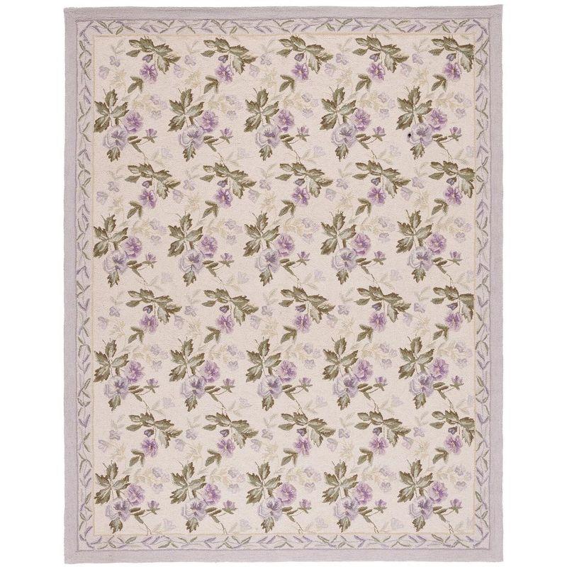 Ivory Floral Hand-Knotted Wool Rectangular Area Rug