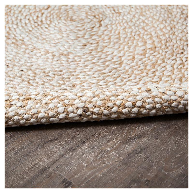 Light Tan Shapes Braided Round Area Rug 8' - Anji Mountain: Jute & Polyester, Fair Trade Certified, Modern Flat Pile