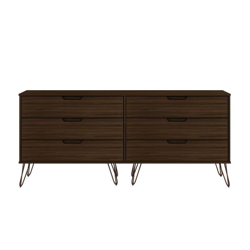 Mid-Century Modern Double Low Dresser with Cutout Handles - Brown