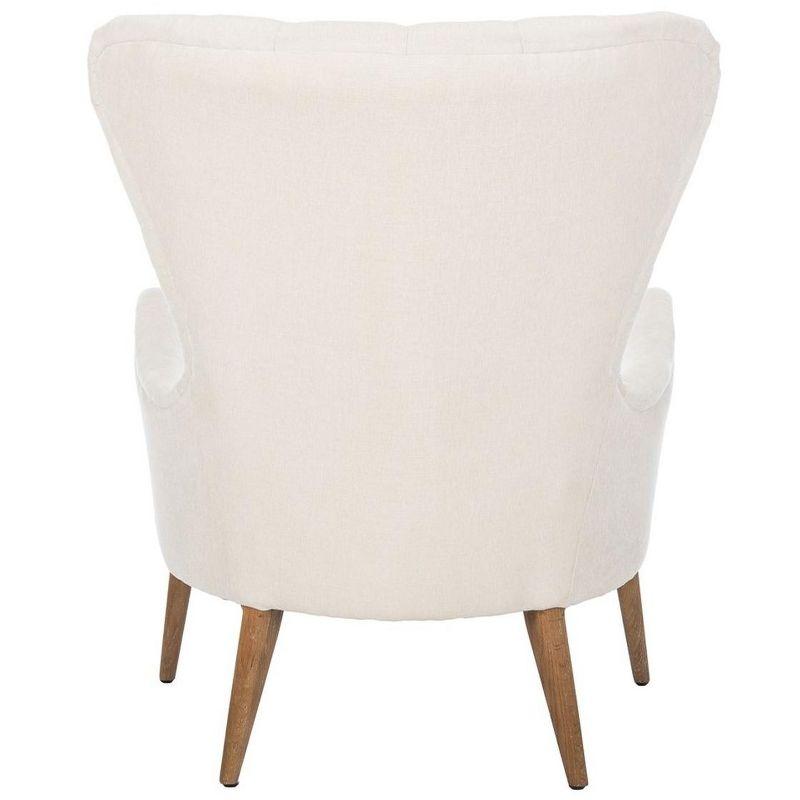 Off-White Tufted Wingback Accent Chair with Wood Legs