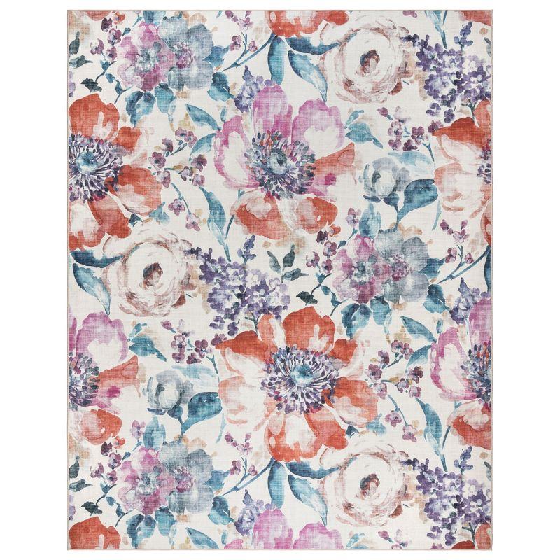 Gertmentian Crystal Print Flora Washable Digital Print Bright Multicolor Floral Area Rug