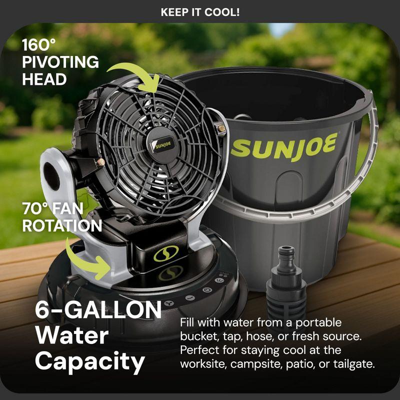 Sun Joe 24 Volt IONMAX Cordless Misting Fan Kit, Indoor or Outdoor, with 6 Gallon Portable Bucket, 60 Square Foot Coverage, 2.0-AH Battery and