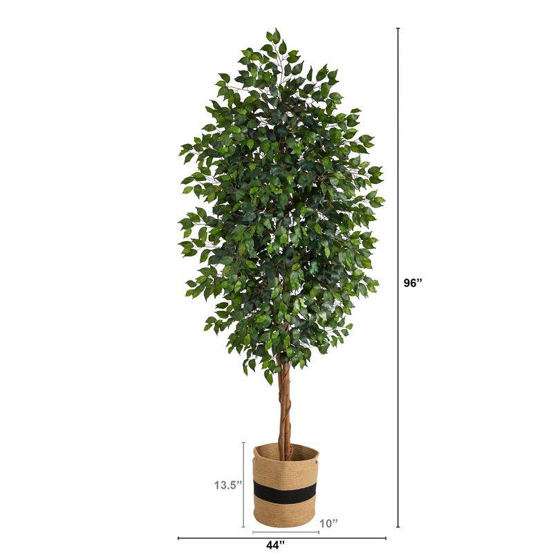 Nearly Natural 8-ft Ficus Artificial Tree in Handmade Natural Cotton Planter