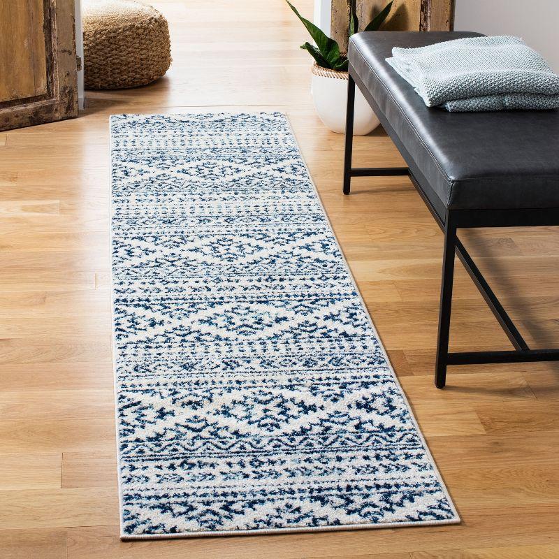 Ivory and Navy Geometric Hand-Knotted Easy Care Area Rug