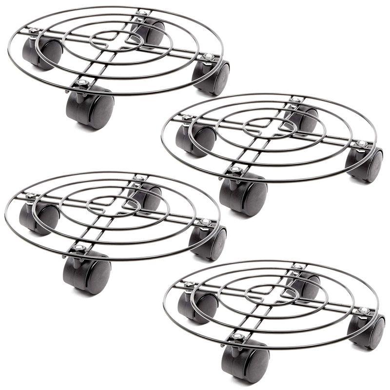 Bright Creations 4 Pack Metal Rolling Plant Stand, Planter Caddy with Wheels for Indoor and Outdoor Pots (10.6 Inches)