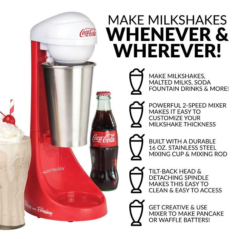 Nostalgia Nostalgia Two-Speed Electric Coca-Cola Limited Edition Milkshake Maker and Drink Mixer, Includes 16-Ounce Stainless Steel Mixing Cup & Rod