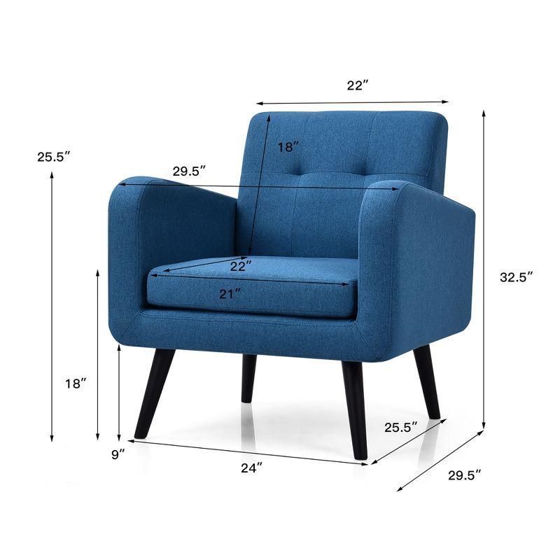 Costway Mid Century Accent Chair Fabric Arm Chair Single Sofa w/Rubber Wood Legs Blue\Grey