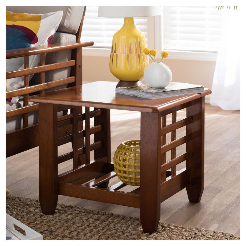 Baxton Studio Larissa Modern Classic Mission Style Living Room Occasional End Table Cherry Brown: Rubberwood Square Side Table with Shelf