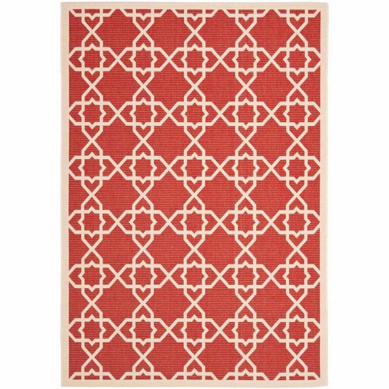 Red and Beige Flat Woven Synthetic Indoor/Outdoor Area Rug