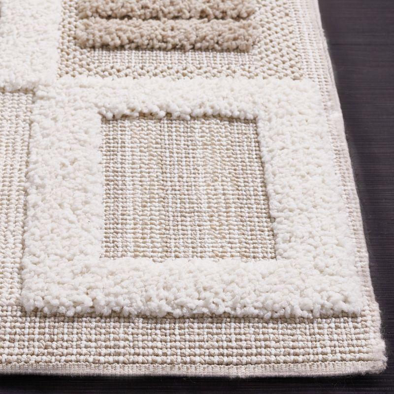 Ivory Geometric Flat Woven Synthetic Square Rug, 6'7" x 6'7"