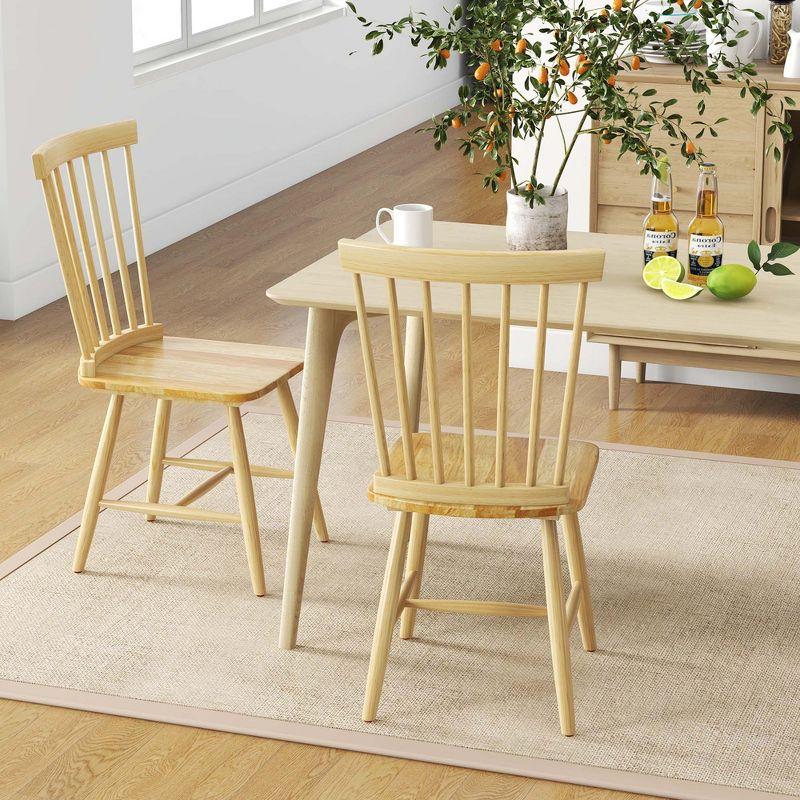 Costway Windsor Dining Chairs Set of 2 Armless Spindle Back Solid Rubber Wood Black/Natural