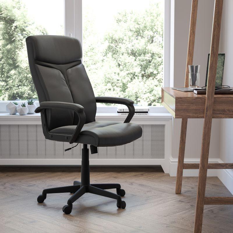 Flash Furniture Raya High Back Black LeatherSoft Executive Swivel Office Chair with Slight Mesh Accent and Arms