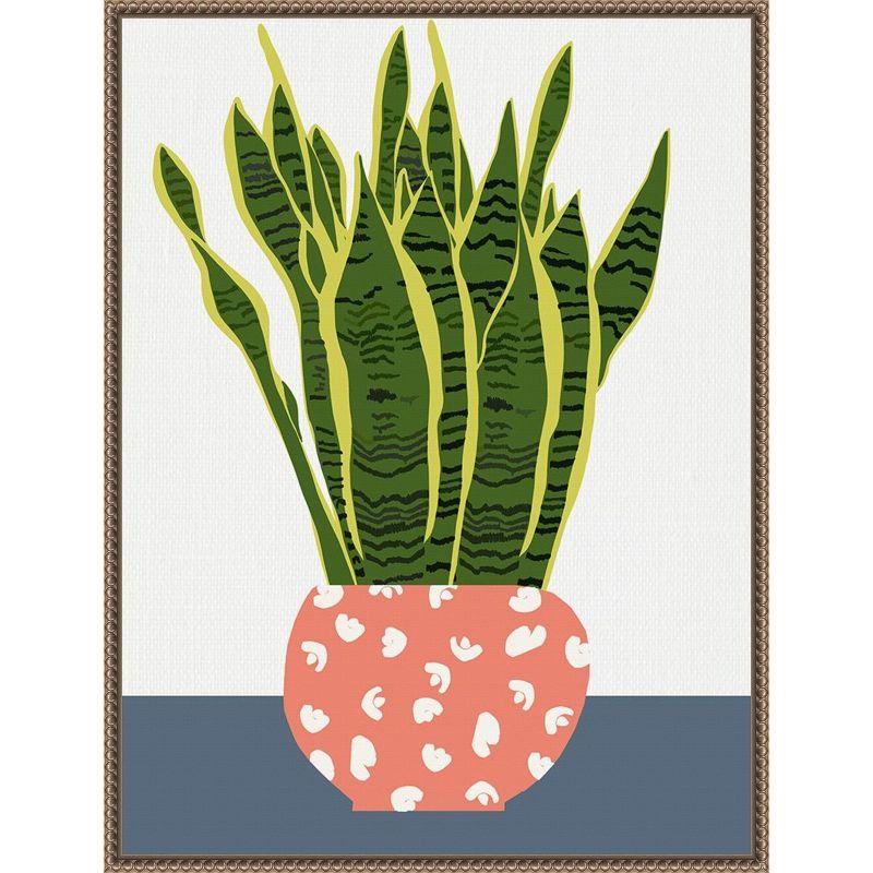 Boho-Chic Green Snake Plant Canvas Wall Art with Beaded Frame