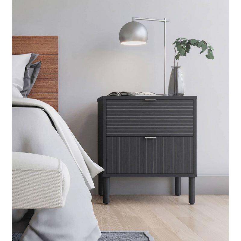 Sango Sango Merk 2-Drawer Solid Wood Nightstand, Drawers With Horizontal & Vertical Grooves