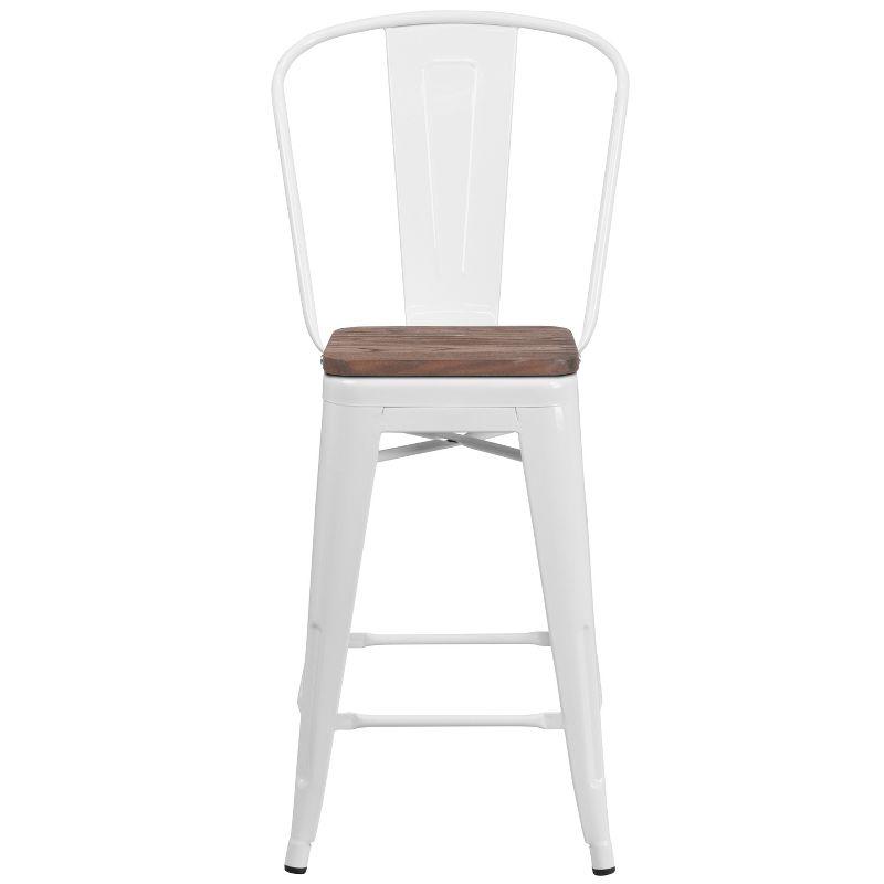 White Metal and Wood Counter Bar Stool, 25" Tall