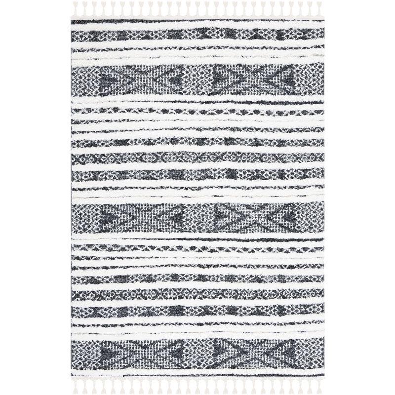 Moroccan Tassel Shag MTS632 Power Loomed Area Rug - Black/Ivory - 3'x5' - Safavieh.