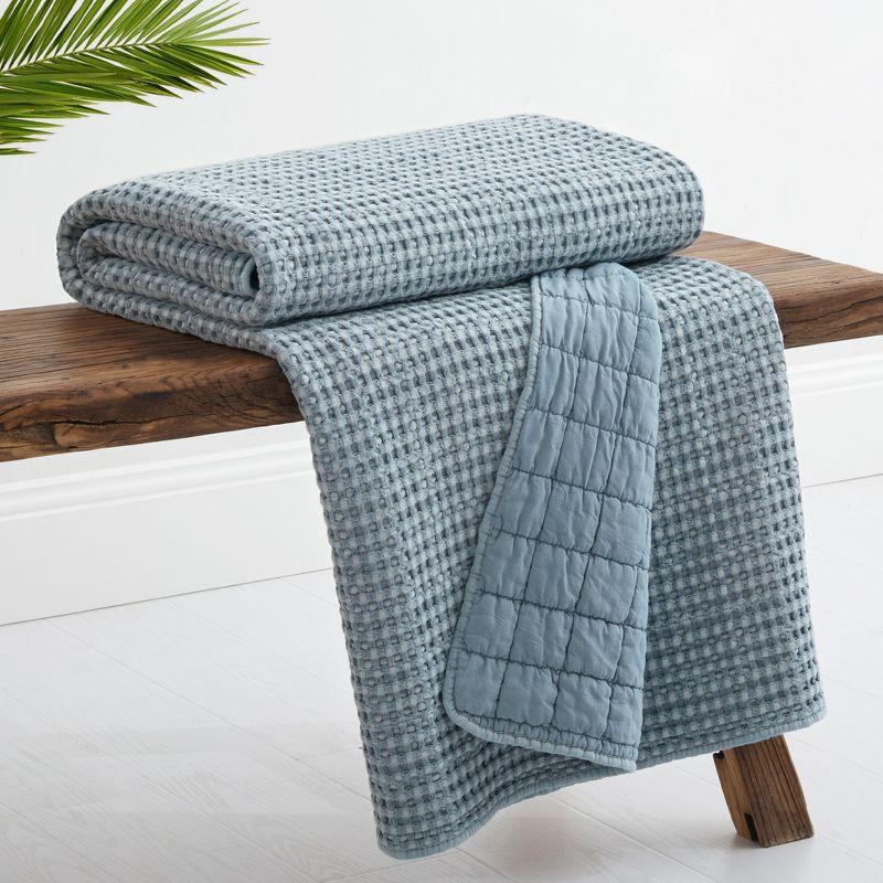 Chambray Blue Cotton Waffle Textured Throw Blanket