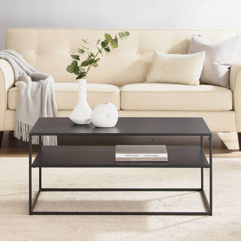 Braxton Matte Black Metal and Wood Rectangular Nesting Coffee Table