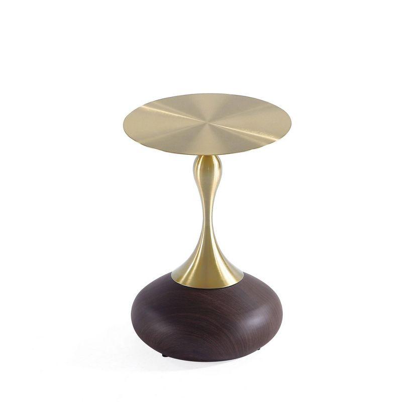 Gold and Brown Round Metal and Wood End Table