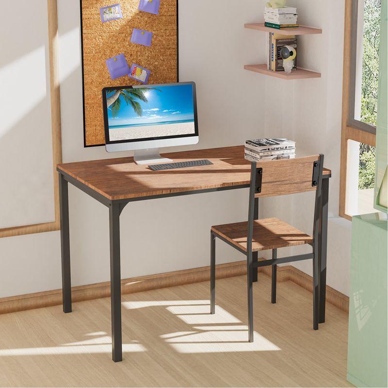 Costway 4pcs Dining Table Set Rustic Desk 2 Chairs & Bench w/ Storage Rack Brown